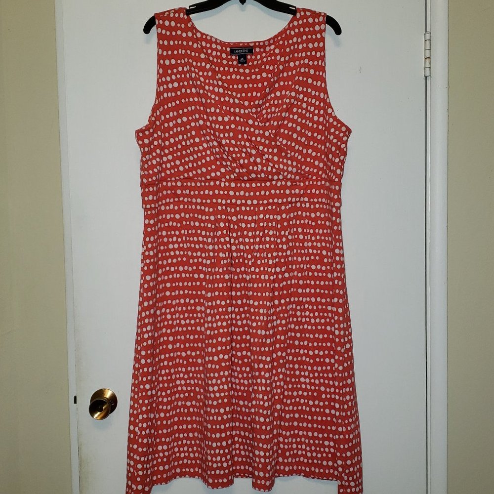 2X Lands' End Fit and Flare Knit Dress in soft orange with white dots